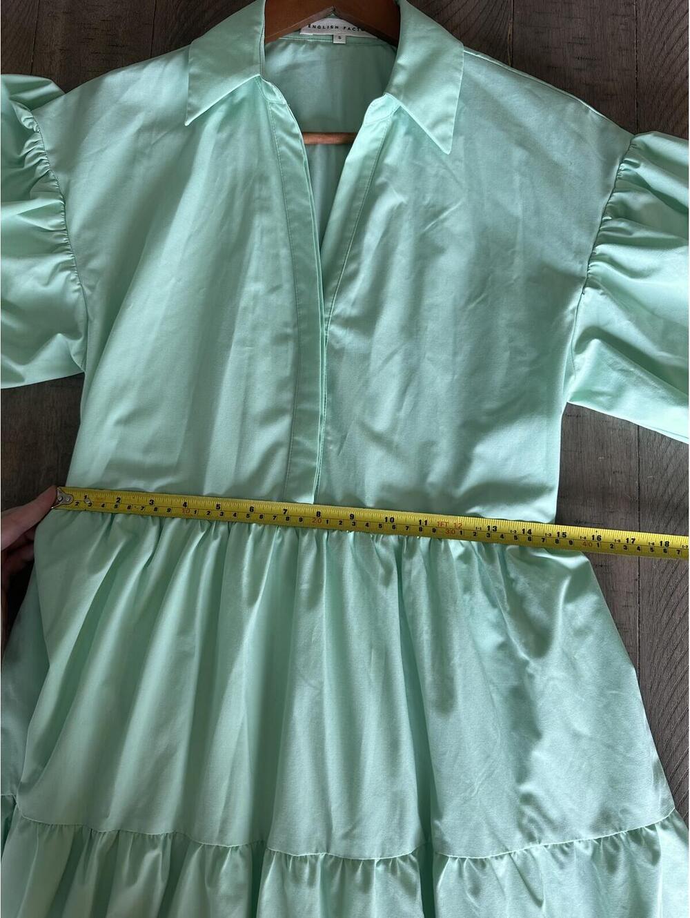English Factory Balloon Sleeve A-line Tiered Midi Shirt Dress Mint Women’s Small - Picture 12 of 15